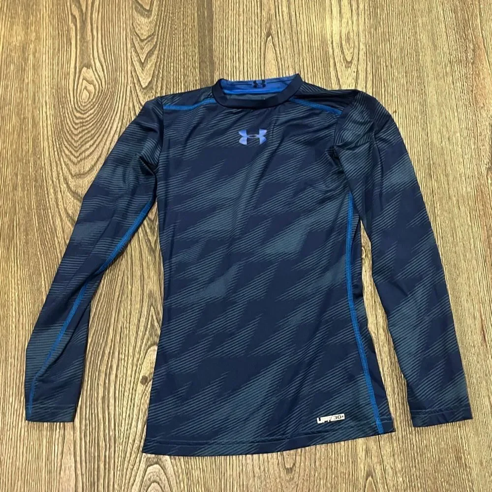 Under Armour Boys Heatgear Long Sleeve Compression T-Shirt Pullover Blue YSM